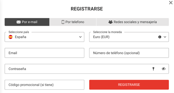 Formulario de inscripción en Megapari