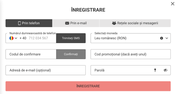 Formular de înregistrare Megapari